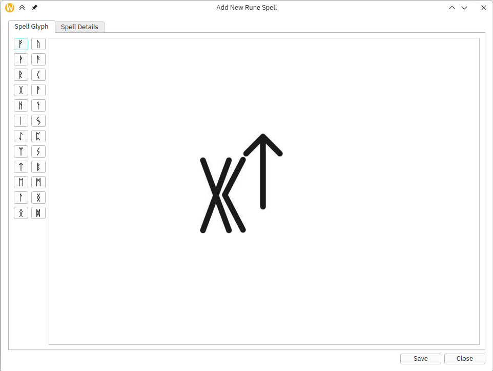 Screen shot of add new rune spell